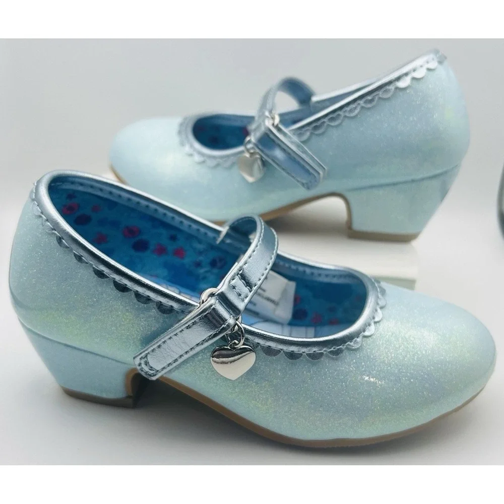 Disney Cinderella Toddler Dress Shoes Size 8 Blue Glitter Mary Jane Princess